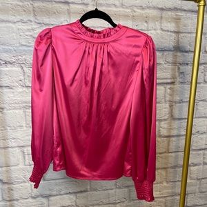 Pink satin long sleeve top